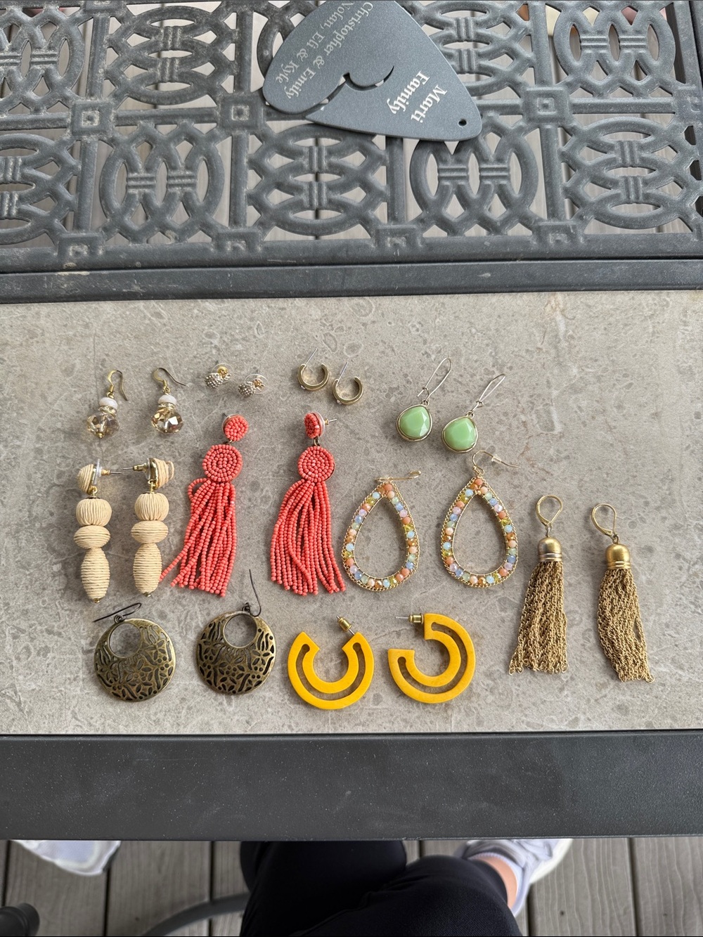 Costume Jewelry Women's Earring Set Coral, Green, Yellow, Gold Dangly bundle